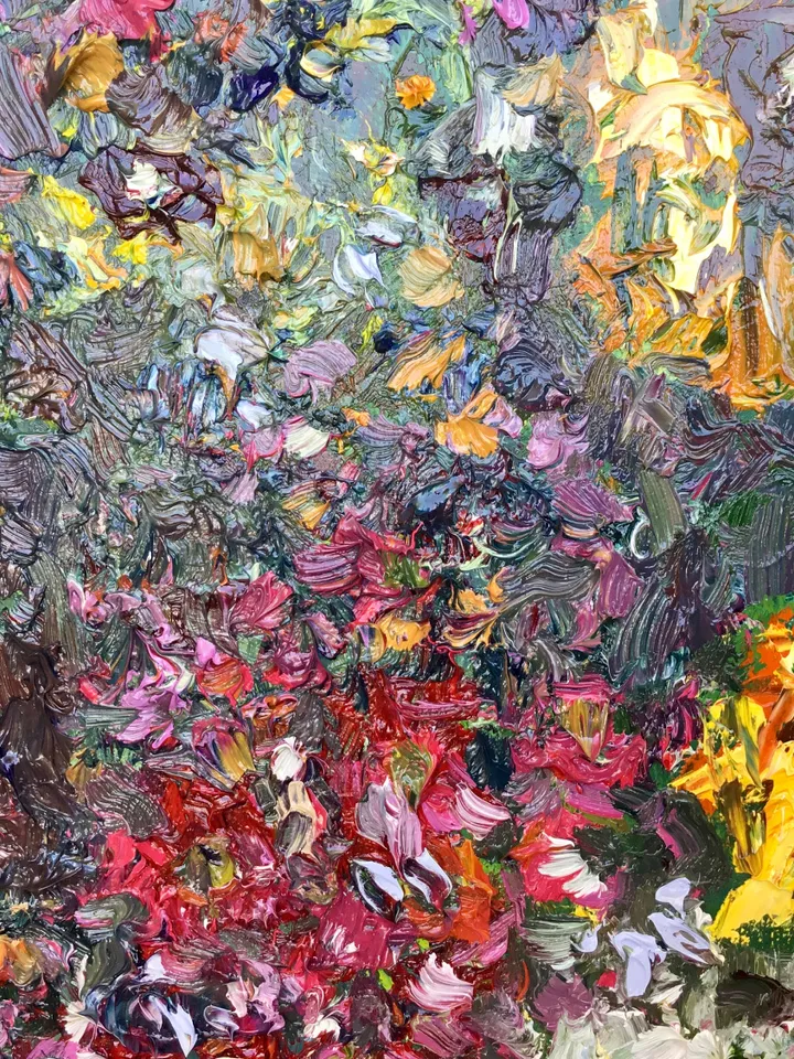 Colourful Sunflowers garden,original impasto oil painting on stretched canvas,flowers painting,impressionistic,wall hanging,one of a kind.