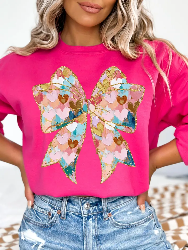 Colorful Coquette gold glitter bow png girls easter coquette design dtf easter girls png kids spring design bow acrylic brushstroke
