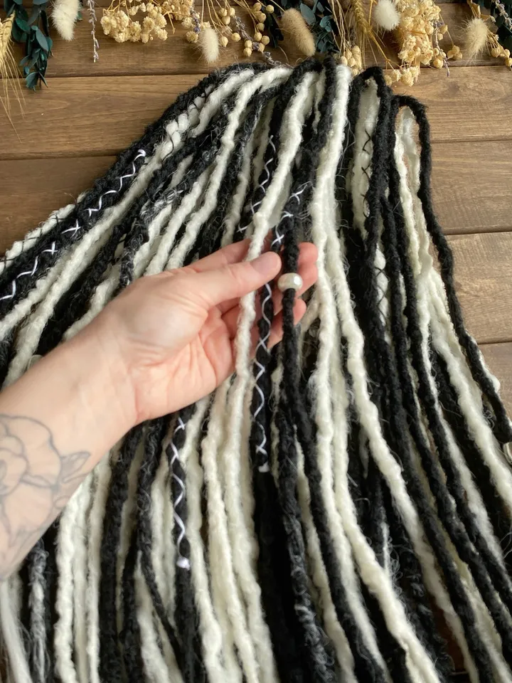 Gothic Black and White synthetic crochet De dreadlocks, Ready to ship