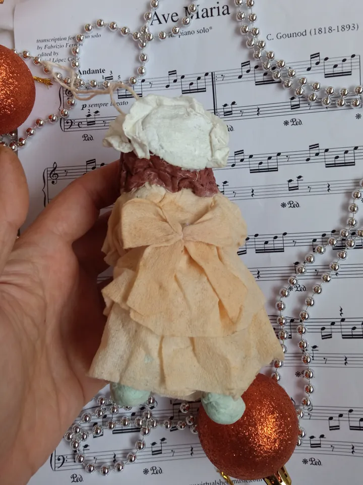 Handmade Doll Ornament - Girl in Beige Dress with Free Shipping! Christmas tree toy. Christmas ornament