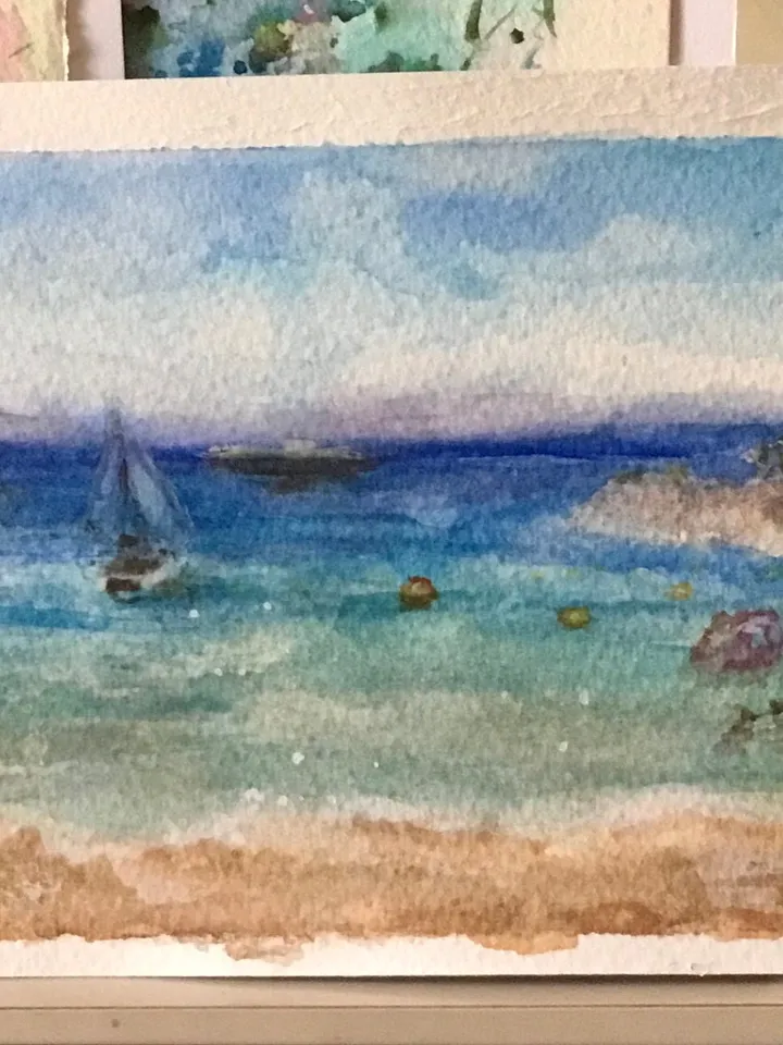 Tenerife Panoramic seascape,Las vistas beach,original watercolour painting,ocean,beach painting,boats painting,watercolour gifts.