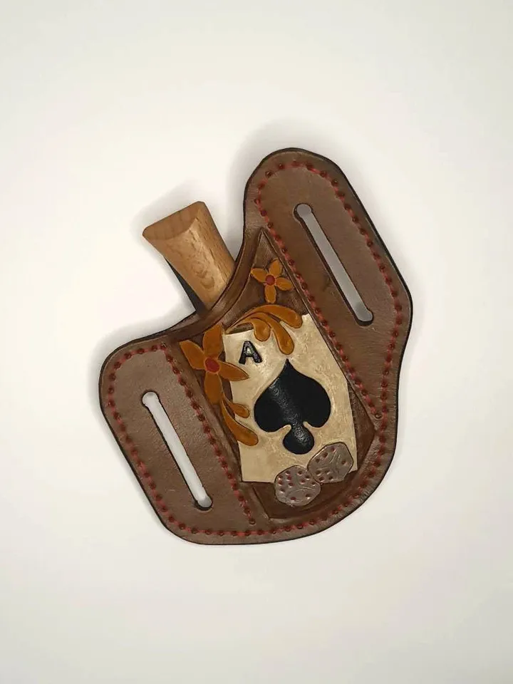 Pancake sheath, Buck 110, leather case, hand tooled, leather painted, Leather Pancake style sheath, folding knife, unique sheath