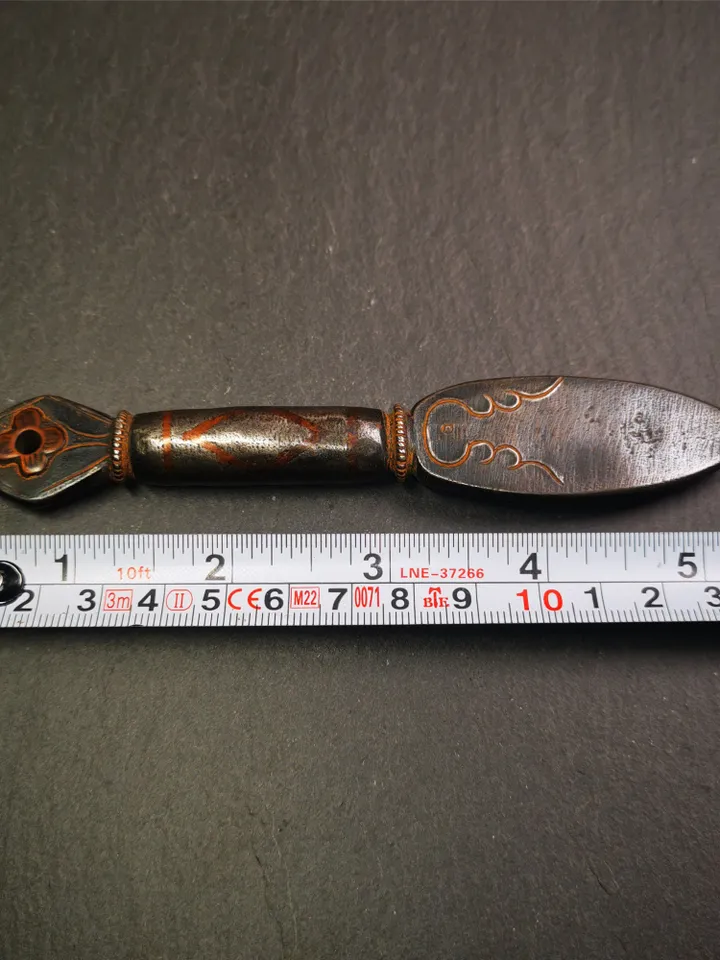 Gandhanra Handmade Tibetan Buddhist Ritual Implement - Kila -Dorje Phurba,Made of Cold Iron inlaid with Copper,5.5"
