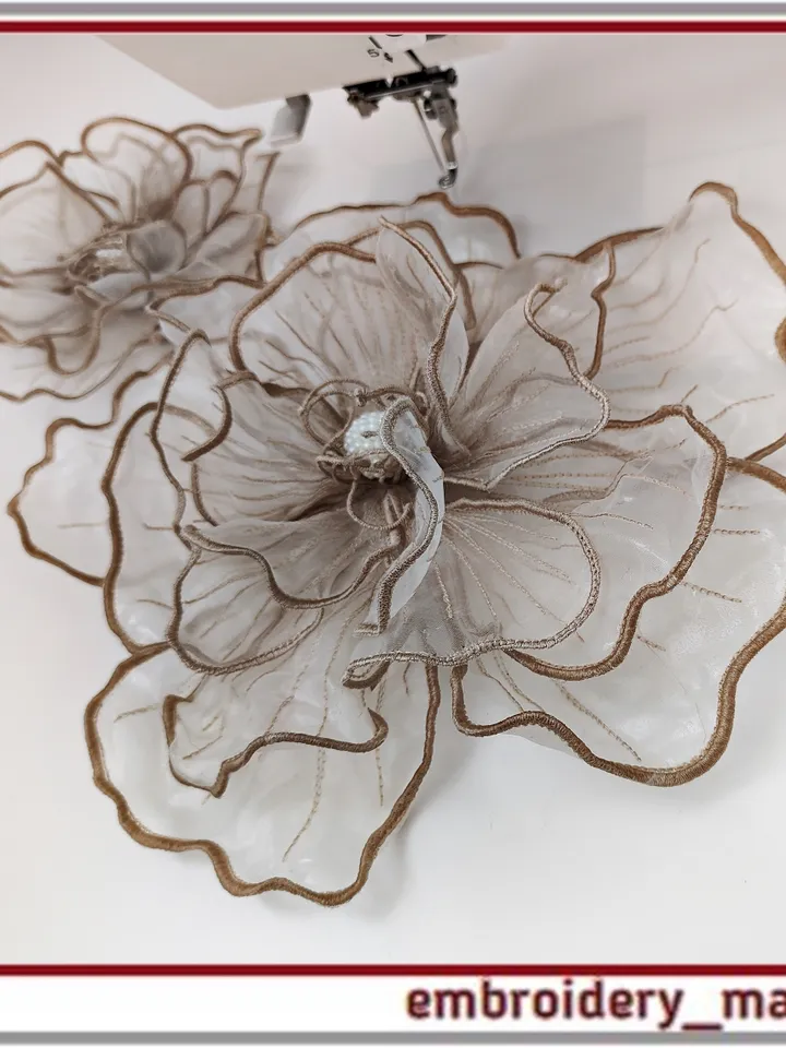 Addition to the set of 3D organza flower designs in the hoop from Embroidery Manavi 05