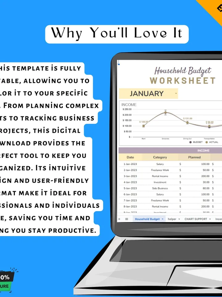 Household Budget Worksheet Template, Monthly Expense Tracker, Family Finance Planner, Home Budget Spreadsheet, Personal Budget Sheet