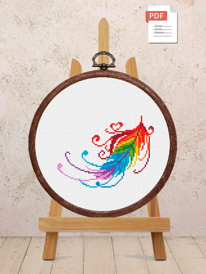 The Feather Cross Stitch Pattern, Feather Cross Stitch Pattern, Folklore Cross Stitch Pattern, Boho Feather Patterns, Multicolor  #oth009