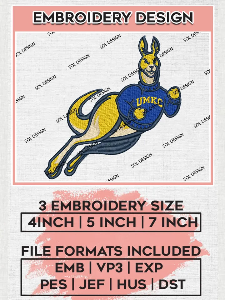 Kansas City Roos Football Team Funny Mascot Logo Embroidery Design Files, NCAA Kansas City Roos Machine Embroidery, NCAA Teams, Game Day, 3 sizes, NCAA Machine embroidery designs, Digital Download