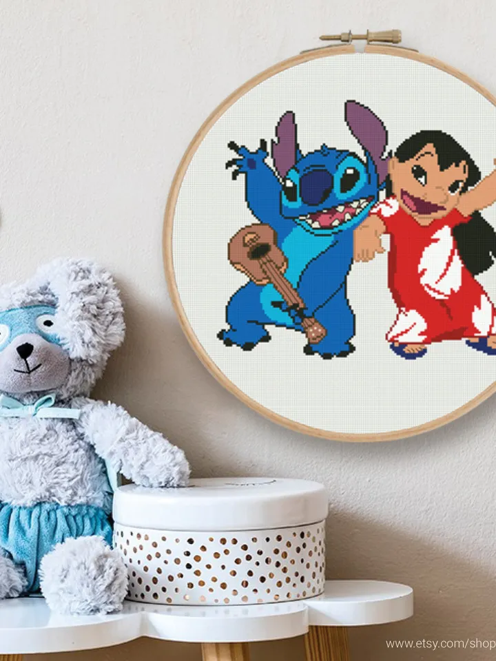 Lilo and Stitch Aloha cross stitch pattern, baby, Love Hawaii, Music, nursery decor, counted, chart, gift DIY, embroidery, instant PDF