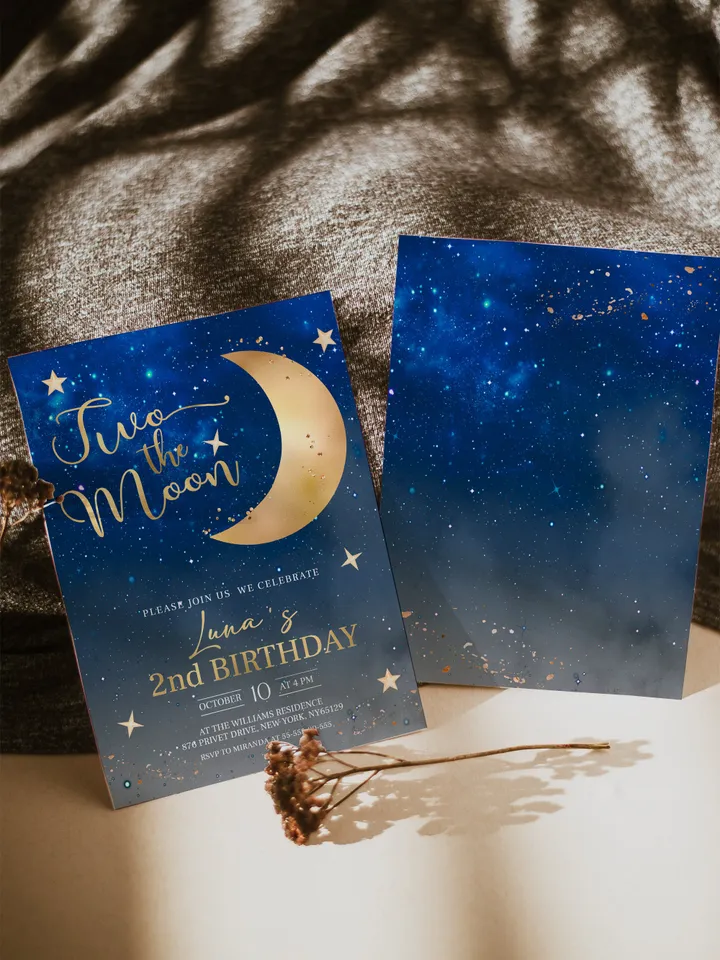 Editable Two the Moon Galaxy Blast Off Invitation Space Birthday Party Galaxy First Birthday 2nd birthday Party Template Outer Space