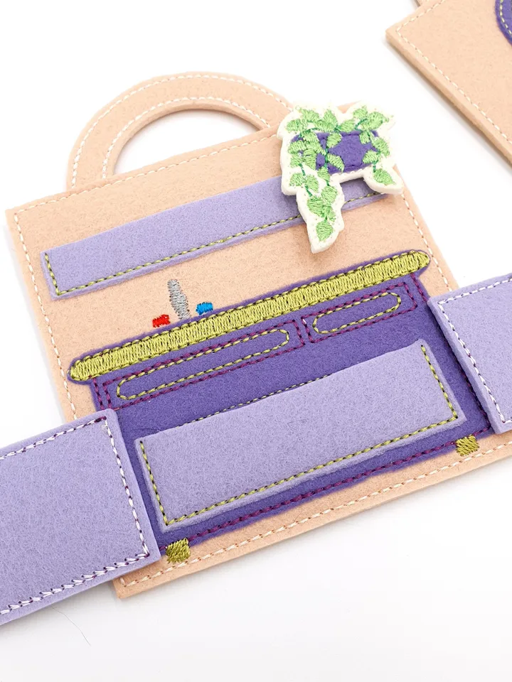 ITH Felt Dollhouse Quiet Book Embroidery Design Pattern, Activity Travel Toy Book Pages, 4x4 Hoop Digital File