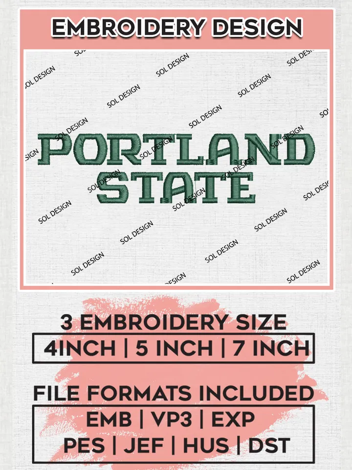 NCAA Portland State Team Writing Logo Embroidery Design Files, NCAA Portland State Vikings Machine Embroidery, NCAA Teams, 3 sizes, NCAA Machine embroidery designs, Digital Download
