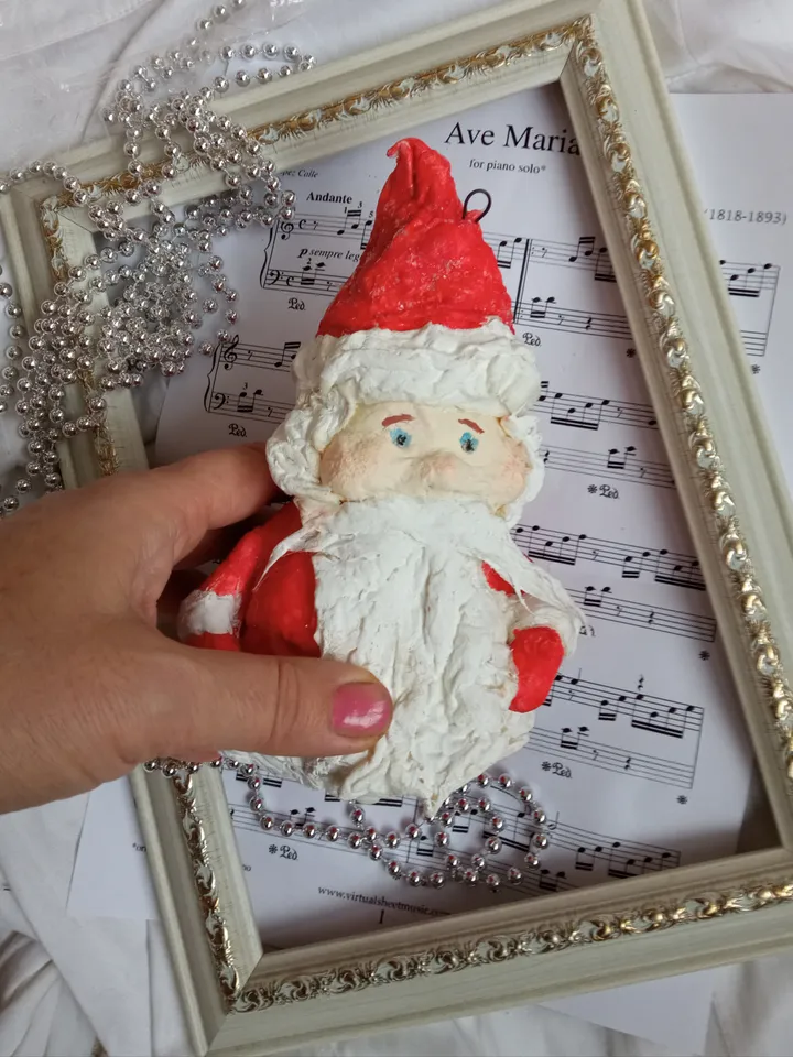Handmade Santa Claus pendant.
Christmas decor. Xmas presents
Holidays decorations. Spun cotton doll Christmas tree toy.