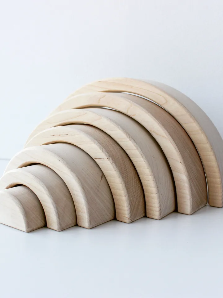 Wooden rainbow stacker toy - educational waldorf large eco toy for toddler