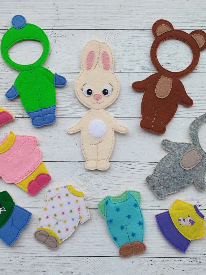 Dollhouse pattern, Felt Bunny pattern and  8 sets of clothes, Felt dress up Doll pattern, Felt toy Pattern pdf for girl, Quiet book pattern
