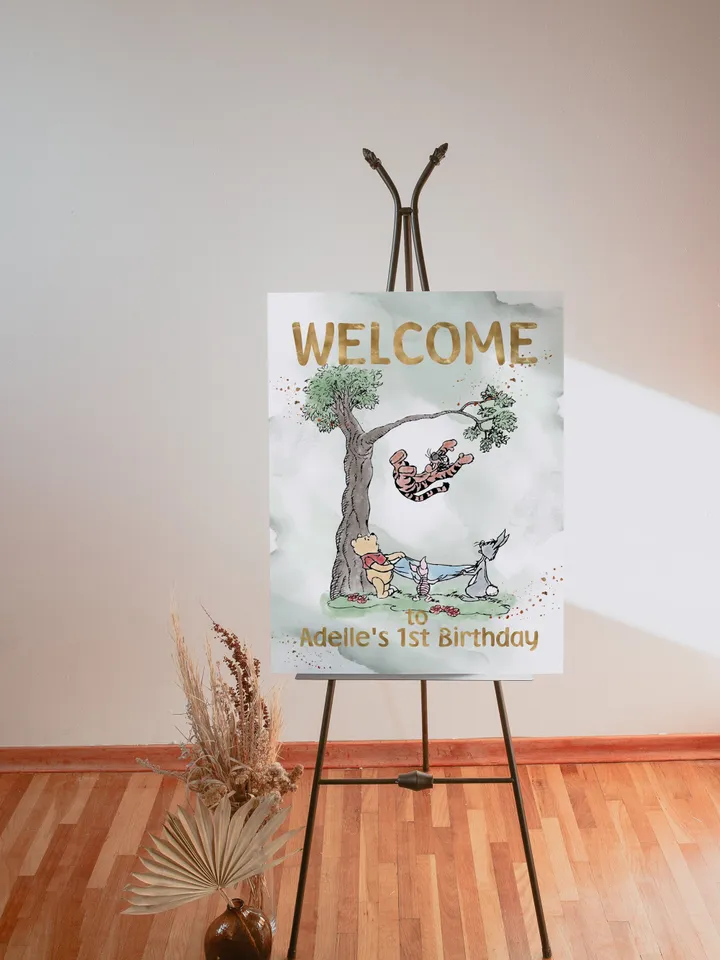 Welcome Banner Winnie the Pooh Birthday Party Winnie Pooh 1st Birthday; Editable Welcome Banner; Birthday Party Decoration Winnie Pooh wpg15