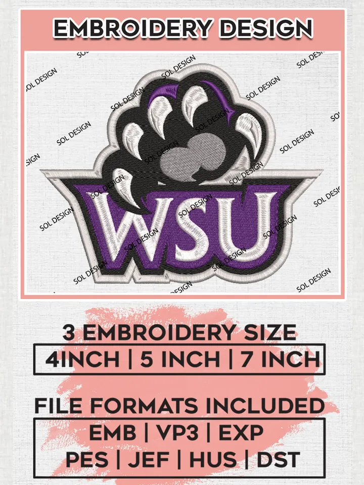 NCAA WSU Wildcats Team Logo Embroidery Design Files, NCAA Weber State Wildcats Machine Embroidery, NCAA Teams, 3 sizes, NCAA Machine embroidery designs, Digital Download