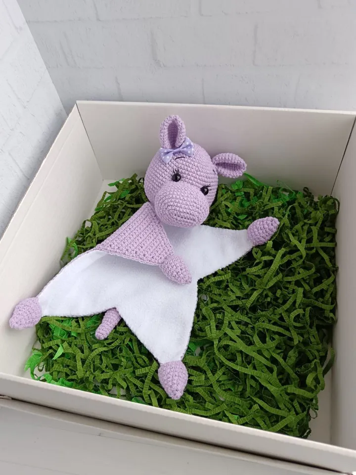 Baby Cotton Crocheted Comforter hippo, Crocheted hippo Toy
