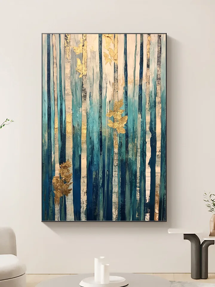 Original Golden Leaves Oil Painting on canvas, Large wall art, Boho Wall Decor, Abstract Forest Acrylic Painting, Home Decor, Bedroom Decor