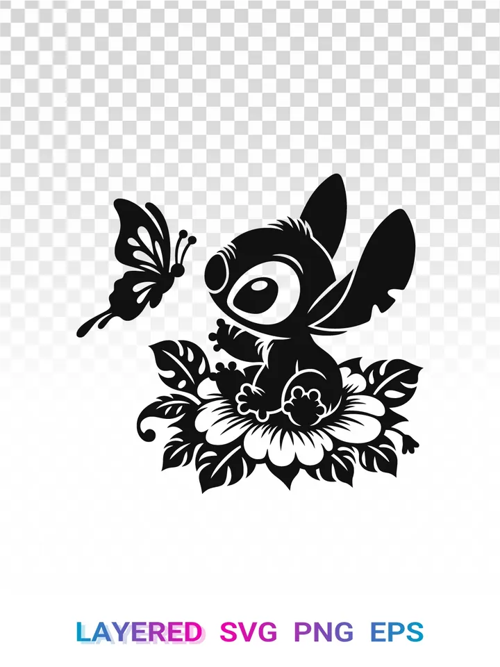 Stitch Flower Butterfly PNG, Disney Lilo SVG Cricut