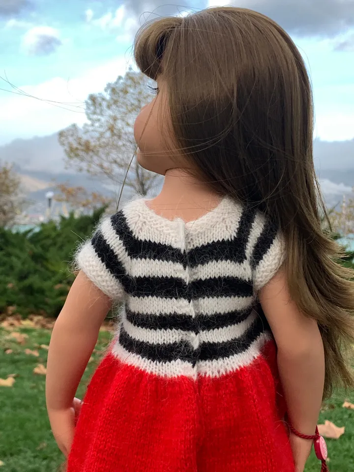 Dress for GOTZ doll KNIT patter / Christmas dress for 19-20 inch 45-50 cm doll, American Girl doll, clothes pattern PDF French dress, eng