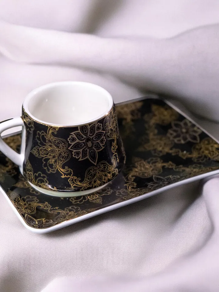 Black And Gold Luxury 12 Pieces Tea Cups And Saucers | Black and Gold Tea Cups | Elegant 12-Pieces Tea Cups