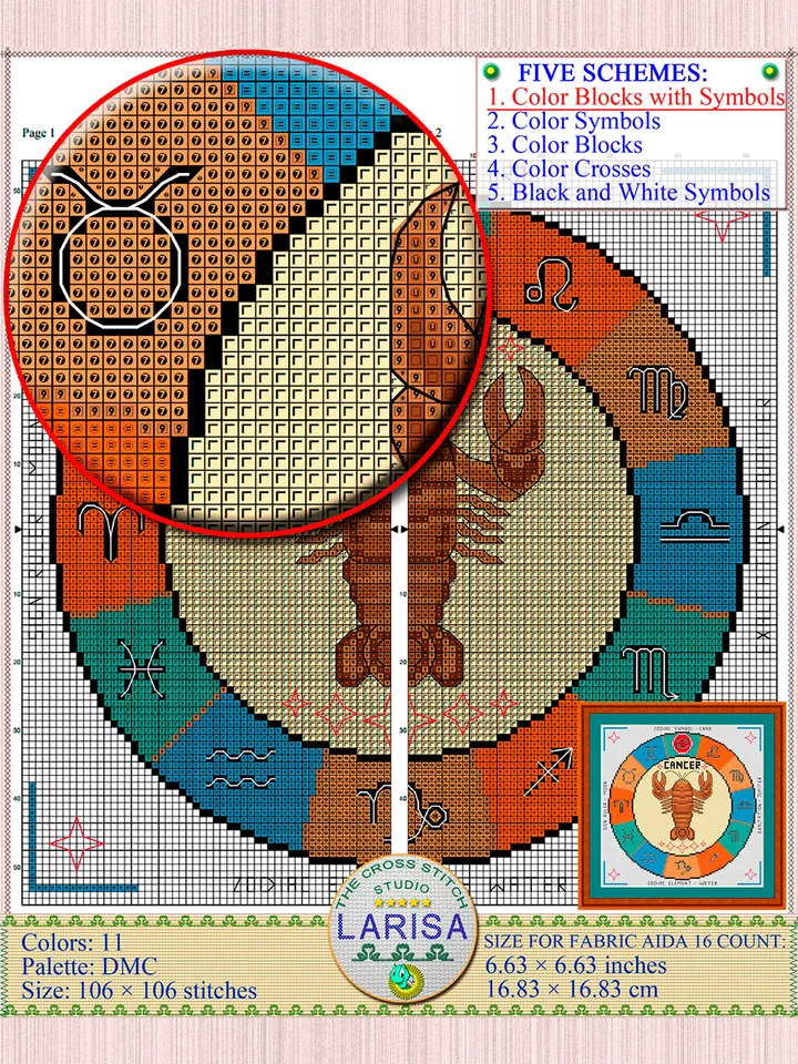 Cancer Cross Stitch Pattern | Cancer Zodiac Sign