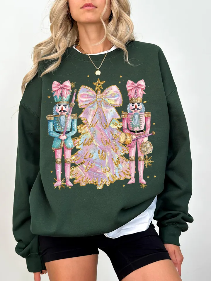 Coquette Colorful glitter Christmas Tree png, Nutcracker png, Girls Christmas Bow, Pink & Green, Christmas girls winter png, Christmas Tree