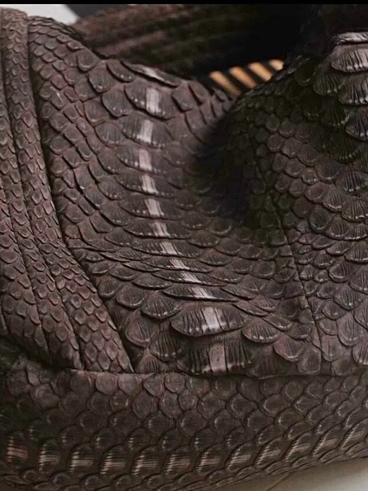 Medium Soft Hobo Classy Sport Woman Stitched Bag | Purse Genuine Python Skin | Dewi Brown Big Elegant Leather Designer Soft Bag Snake |
