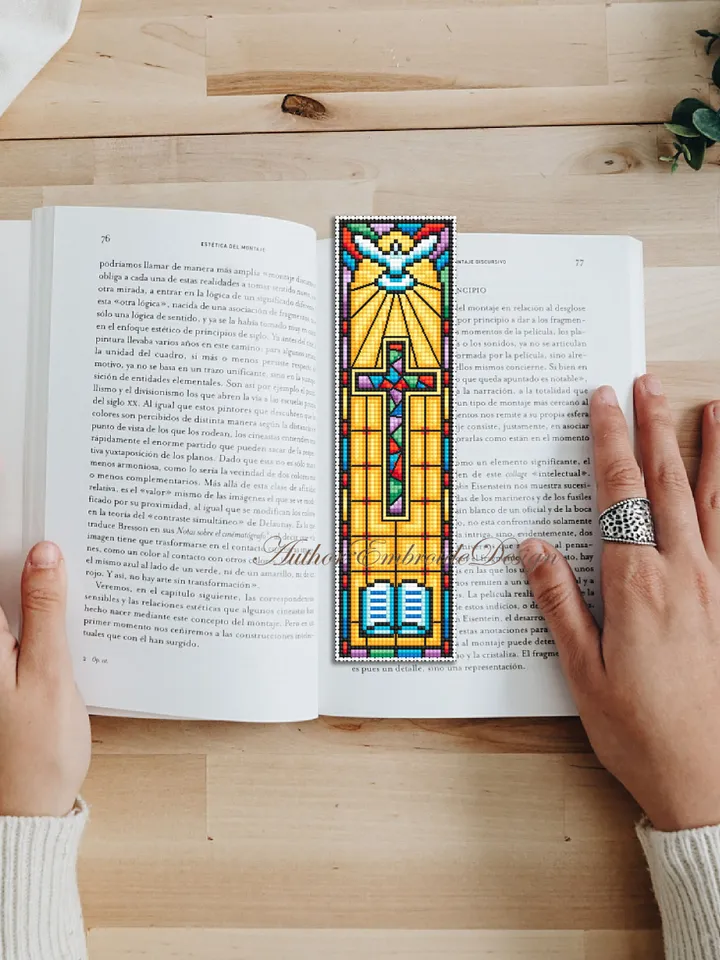 Stained glass bookmark cross stitch pattern PDF download Christian cross stitch chart, Bookmark pattern digital PDF, Bible accessories #B297