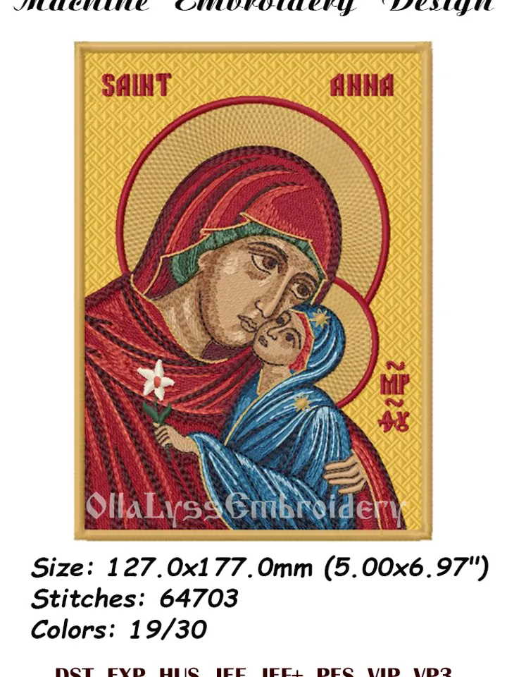 Icon of Saint Anna machine embroidery design