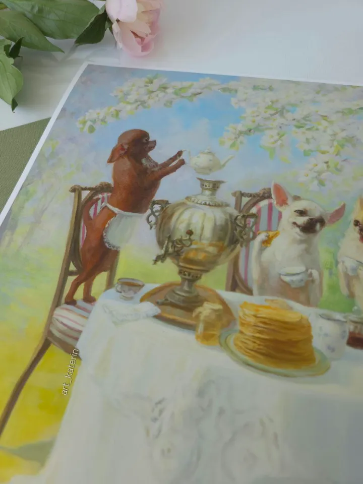 print of oil painting Chihuahua "In the garden in Spring"