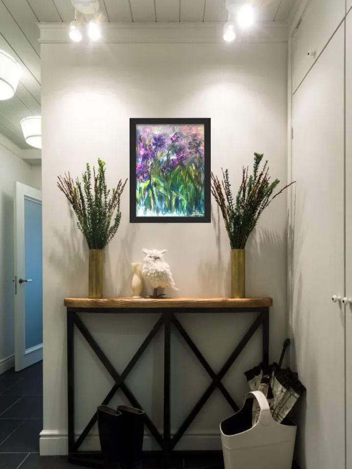 Irises painting,Iris flowers wall art pastel on canvas board impresionist style.