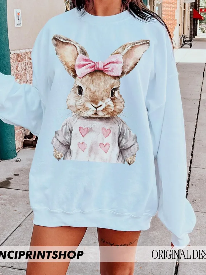 Watercolor Retro Easter Bunny PNG, Easter Bunny png, Cute Easter png, Coquette Easter png, Happy Easter png, Pink Easter png, Bunny png