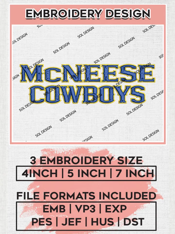 McNeese Cowboys College Football Team Wordmark Logo Embroidery Design Files, NCAA McNeese Cowboys Machine Embroidery, NCAA Teams, 3 sizes, NCAA Machine embroidery designs, Digital Download