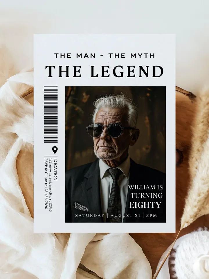 The Man The Myth The Legend 80th Birthday Invitation, EIGHTY, Editable Printable, 80th Party Text Invite, Instant Download, Canva Template