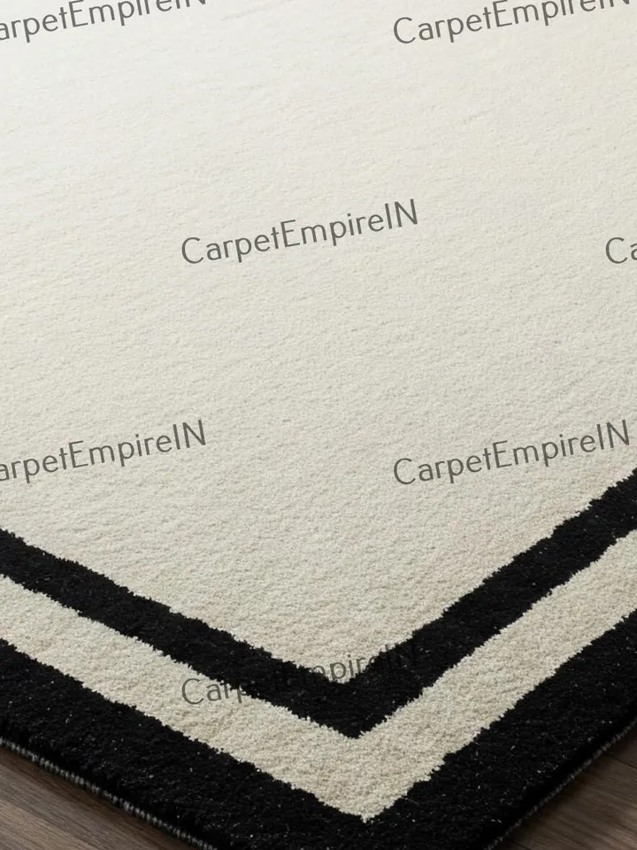 Hand-Woven Wool Border Rug, White & Black,Hand-Woven Wool | Multiple Sizes | Contemporary Living Room Rug, Chic Accent Rug 5x7,6x9,8x10,9x12