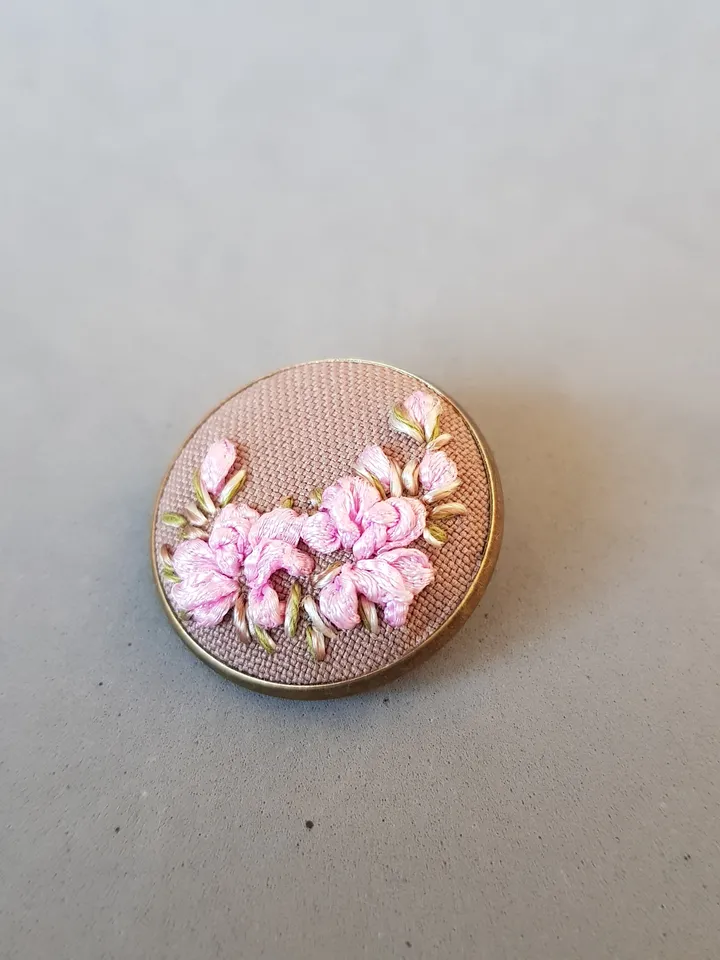 Ribbon embroidered brooch for her, hand embroidery jewelry