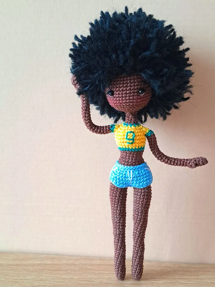 Crochet Brazilian doll, black art doll, handmade doll, miss brazil, dark skin doll