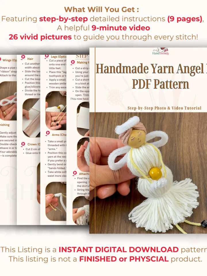 Handmade Yarn Angel Doll PDF Pattern, DIY Faith-Inspired Decoration, Christmas Ornament Craft, Spiritual Yarn Keepsake Design
