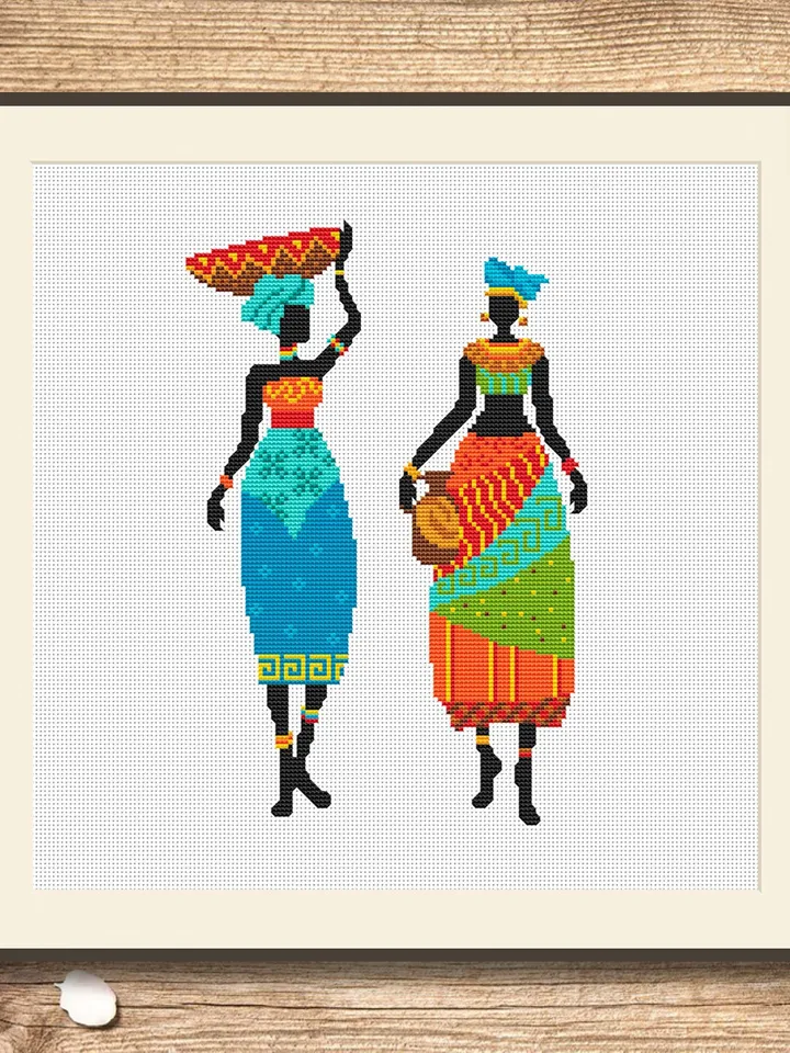 African Woman Cross Stitch Pattern, African Cross Stitch Pattern, Folklore Cross Stitch Pattern, African Motifs Patterns #oth002