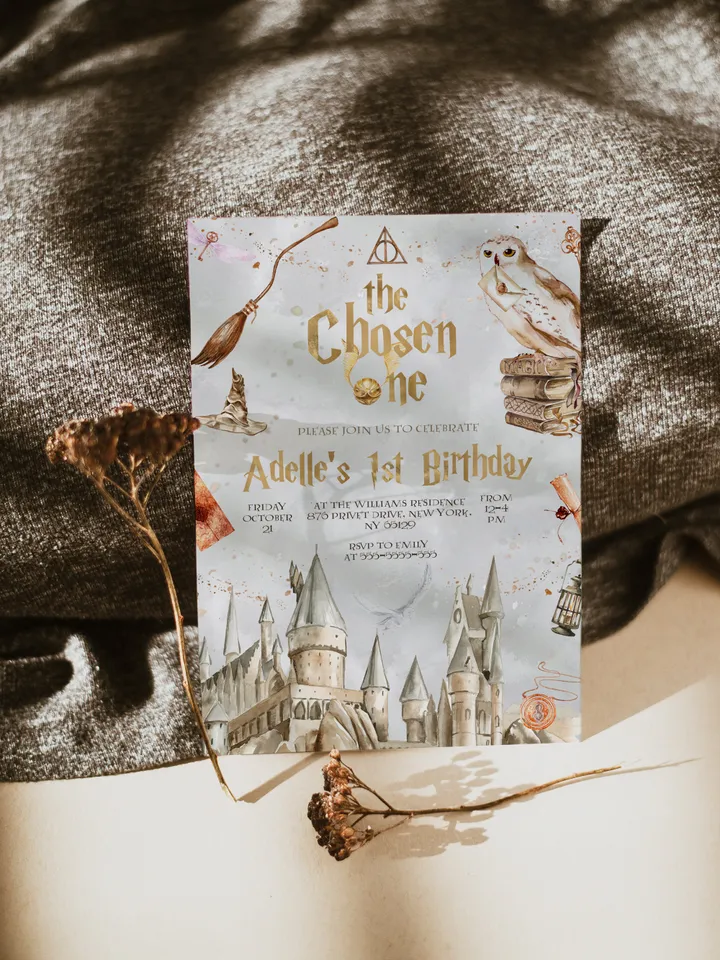 The Chosen One Invitation; Wizard Birthday Party; Magic School 1st Birthday Invitation Template; Editable Wizarding World Invitation; W8