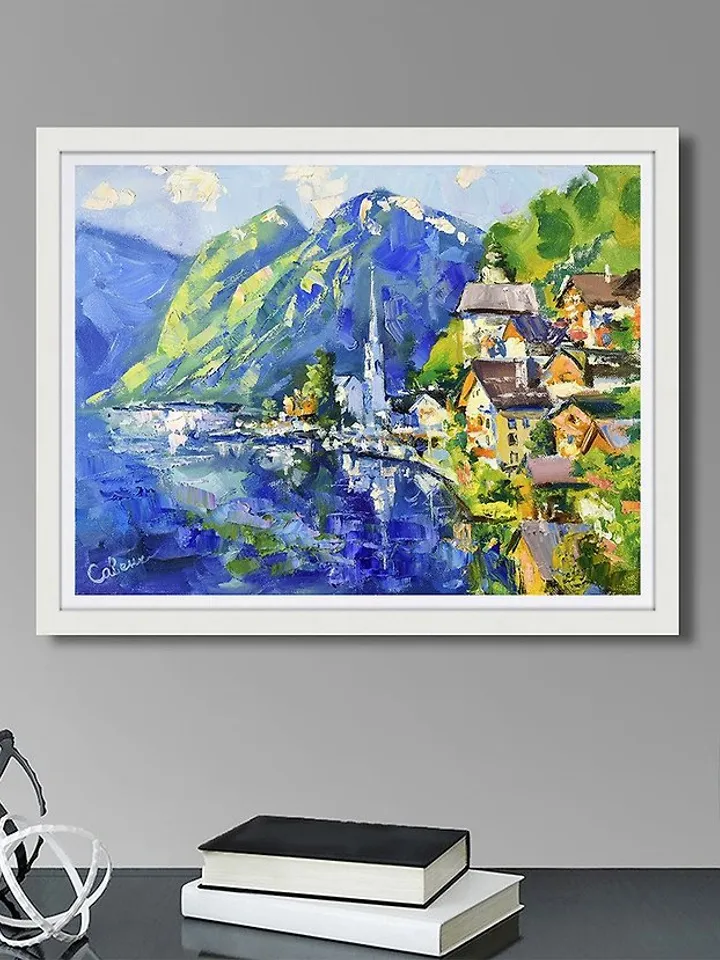 日本未入荷-2サイズ ウォールアート-Hallstatt Mountain Village Hallstatt Austria Vintage Architecture Old Houses Stock