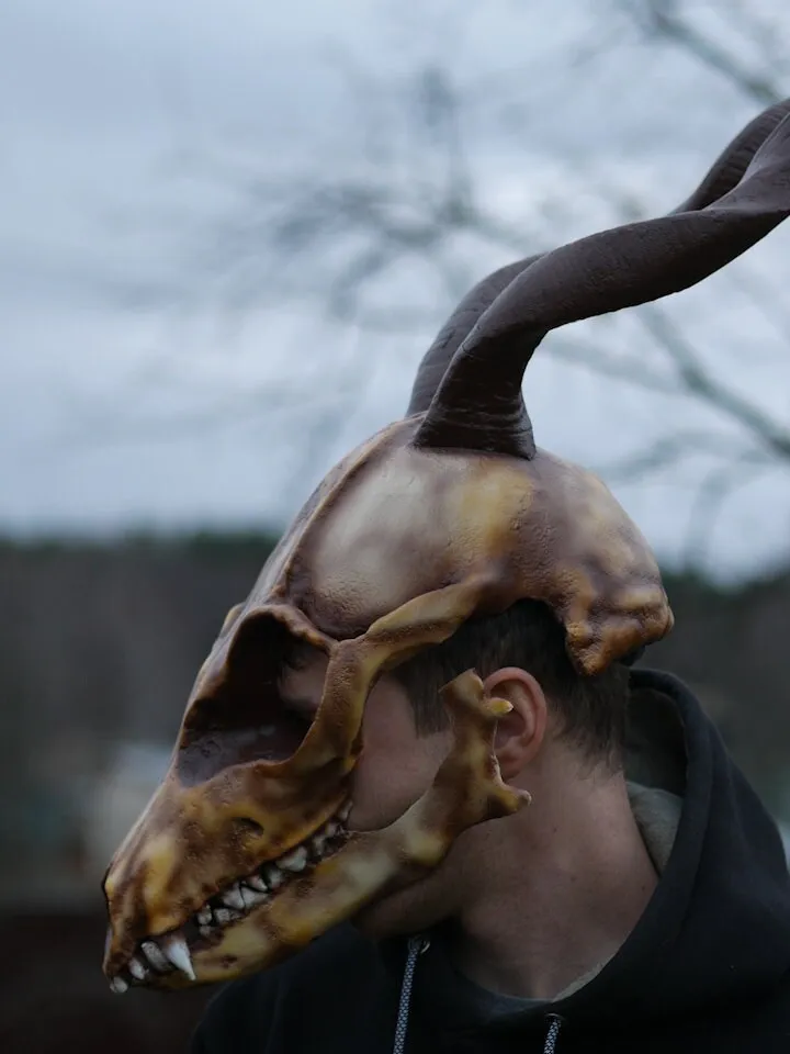 Fox Skull head mask with horn, Antler Mask, Realistic Skull Mask, skull costume mask, Horror Mask, halloween scary mask, creepy mask