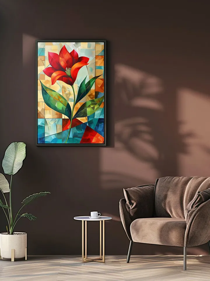 Digital Art Print Red Flower Abstractionism Cubism Mid Century , Modern Wall Art Decor, Prints, Instant Download
