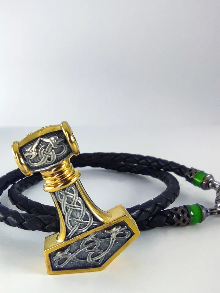Silver Thor's Hammer with Natural Emerald
