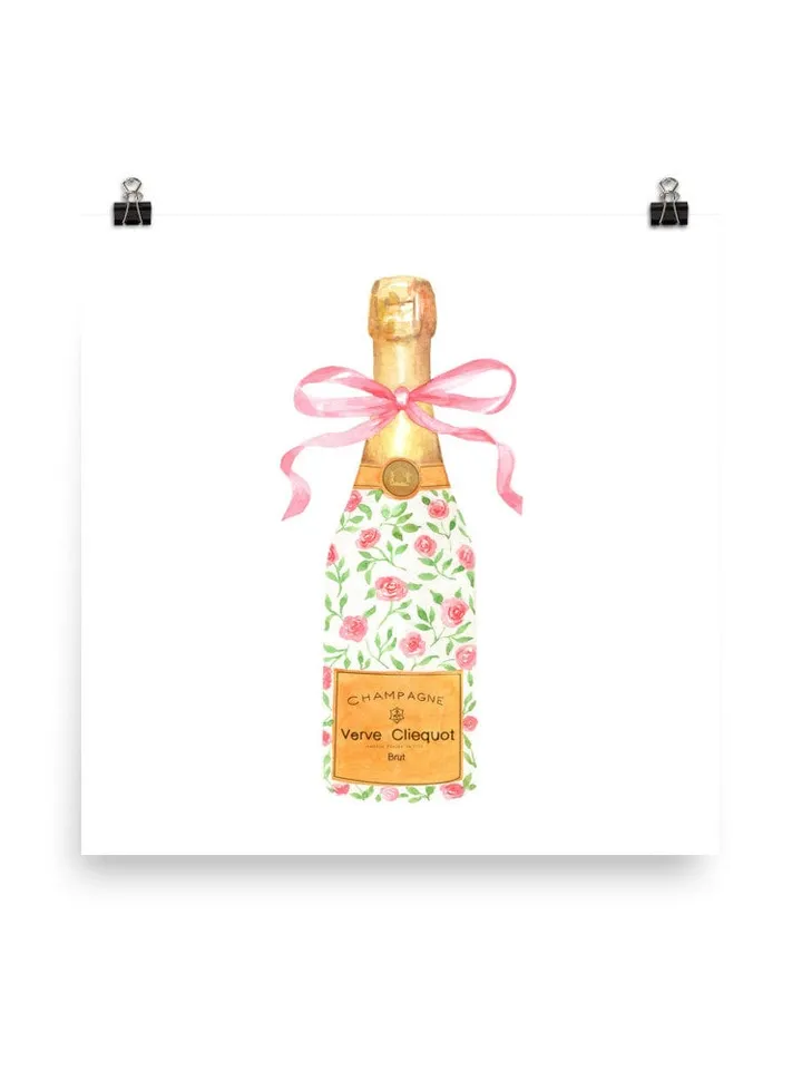 Champagne Bottle Chinoiserie Style Wall Art Print,Pink Watercolor Bar Cart Print, Cocktail Decor,Wine Wall Art,Preppy Bar Cart, Gift For Her