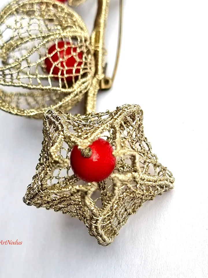 Golden Lace Physalis Brooch