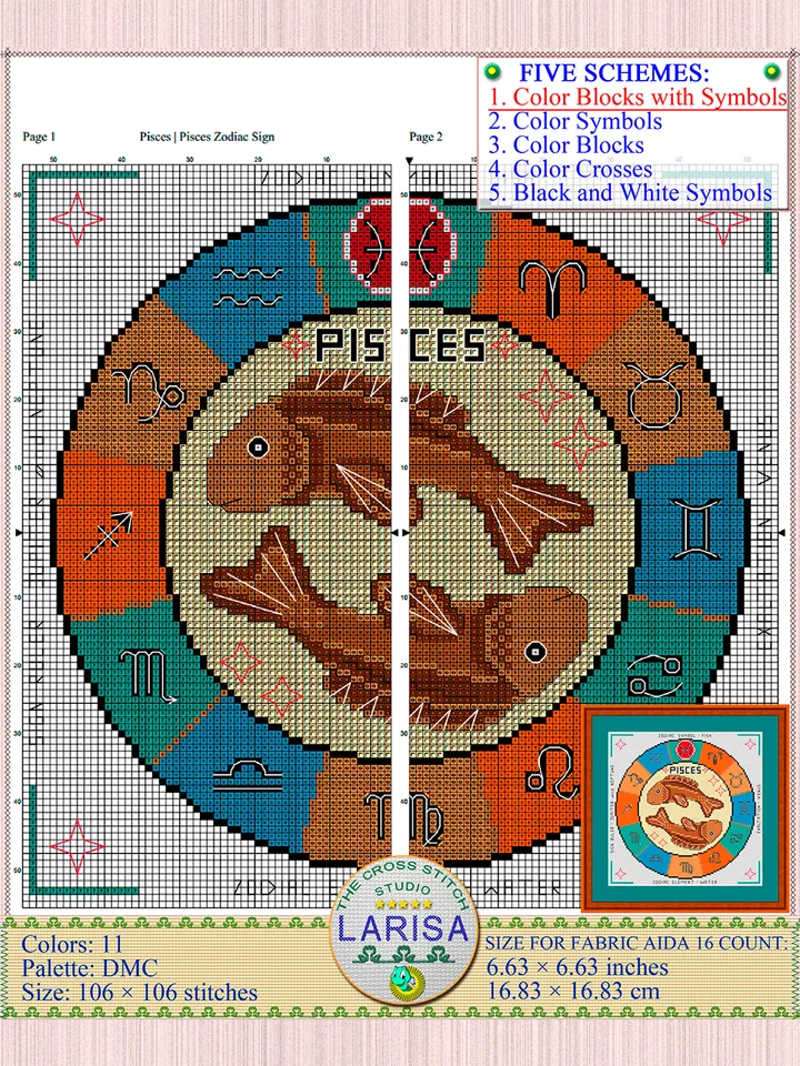 Pisces Cross Stitch Pattern | Pisces Zodiac Sign