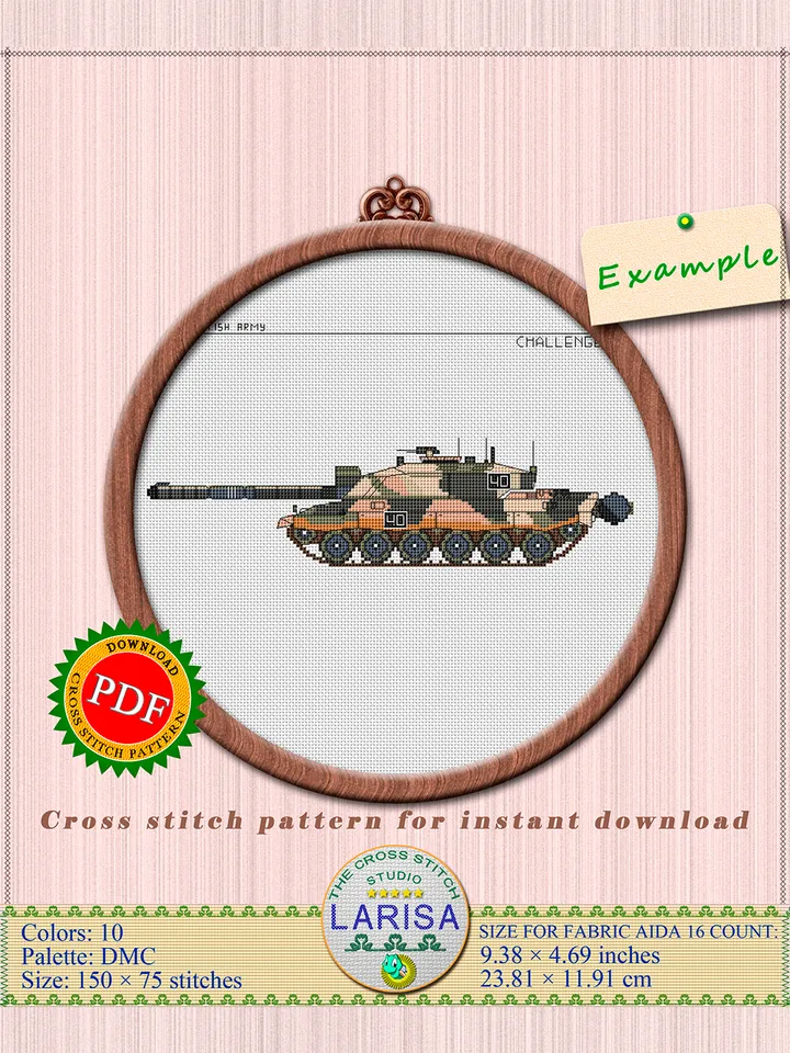 Challenger 2 Cross Stitch Pattern | Main Battle Tank Challenger 2 | British Tank Challenger 2 Chart