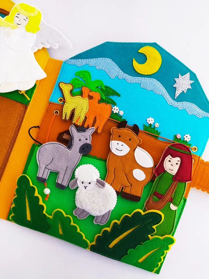 Bible quiet book pattern, Birth of Jesus Felt book pattern, Quiet book ideas, Soft montessori book pattern, Activity book pdf for toddler